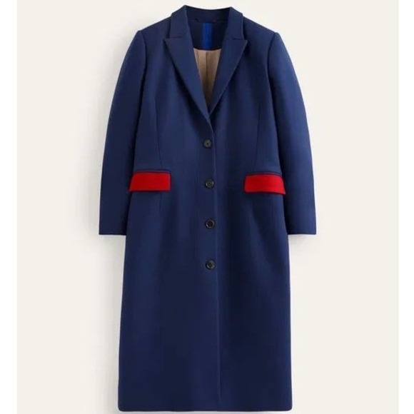 Boden Colour Block Wool Blend Coat Navy Blue Camel Colorblock Wool Coat 8 Nwt - Picture 2 of 7